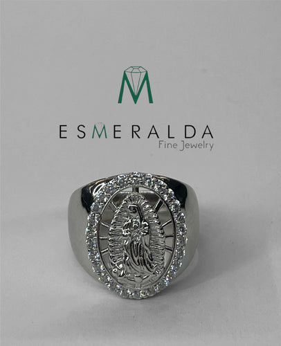 Mens Silver CZ Virgin Mary Ring