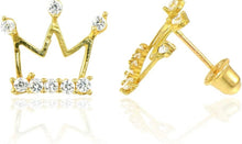 Load image into Gallery viewer, 14k gold Earrings with crown