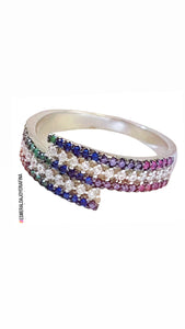 Women’s Silver ring with precious stones set in bright,color,elegant