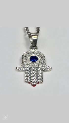 Sterling Silver 925 CZ Hamsa Necklace