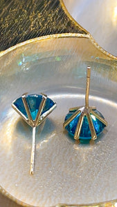 14K BLUE ZIRCON 7 MM  EARRINGS