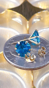 14K BLUE ZIRCON 7 MM  EARRINGS