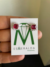 Load image into Gallery viewer, 925 silver earrings with the color of Ruby gemstone