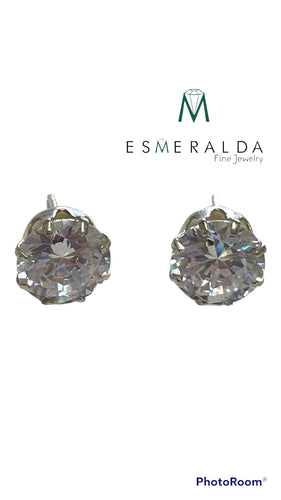CUBIC ZIRCONIA CZ 4 CARAT TWT STUD EARRINGS  SILVER 8MM ROUND BRILLIANT
