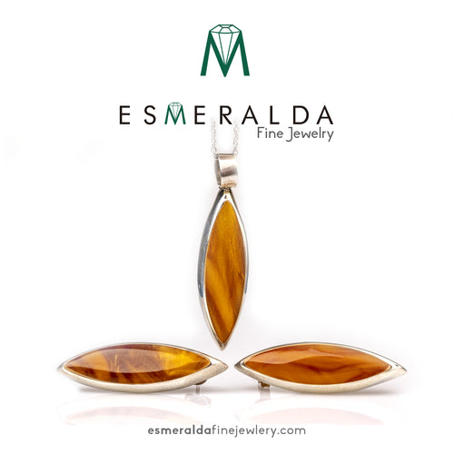 Brown Quartz Pendant & Earrings Set - Esmeralda Fine Jewlery