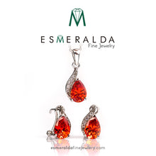 Load image into Gallery viewer, Orange Pear-Shaped Gemstone Pendant &amp; Earring Set - Esmeralda Fine Jewlery