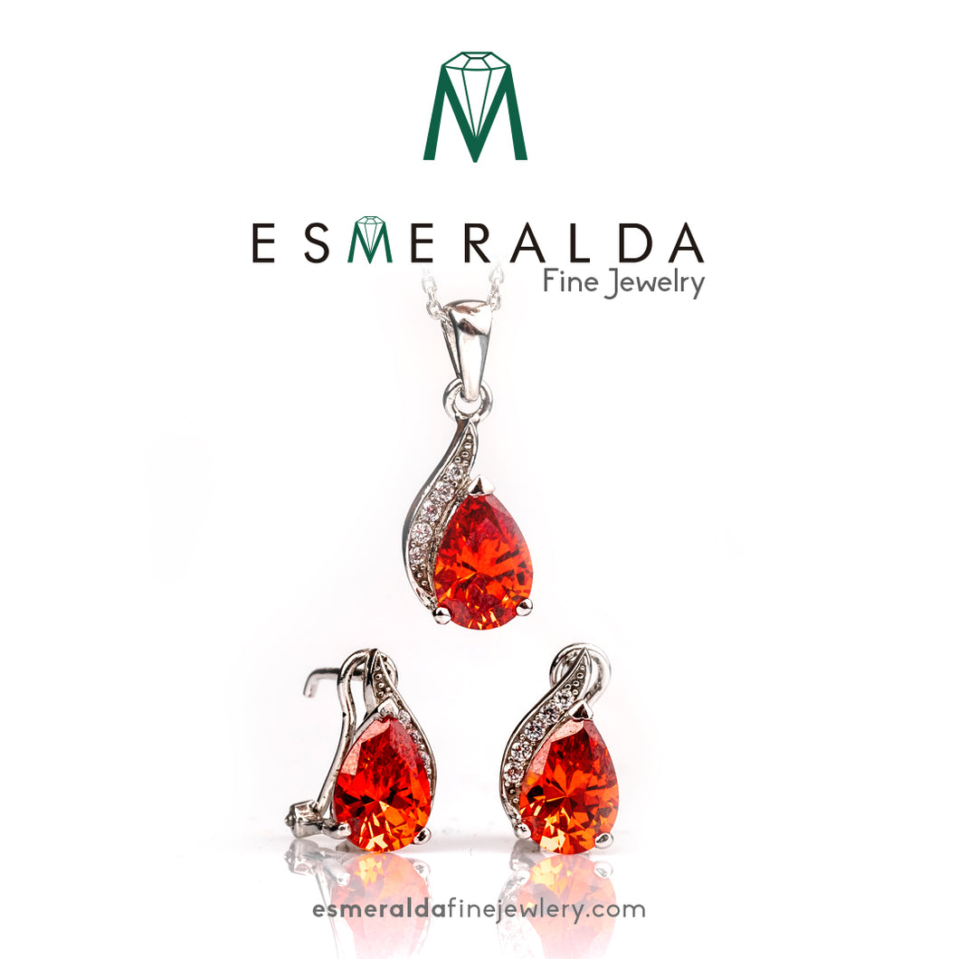Orange Pear-Shaped Gemstone Pendant & Earring Set - Esmeralda Fine Jewlery