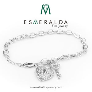 Heart Lock & Key Charm Bracelet - Esmeralda Fine Jewlery