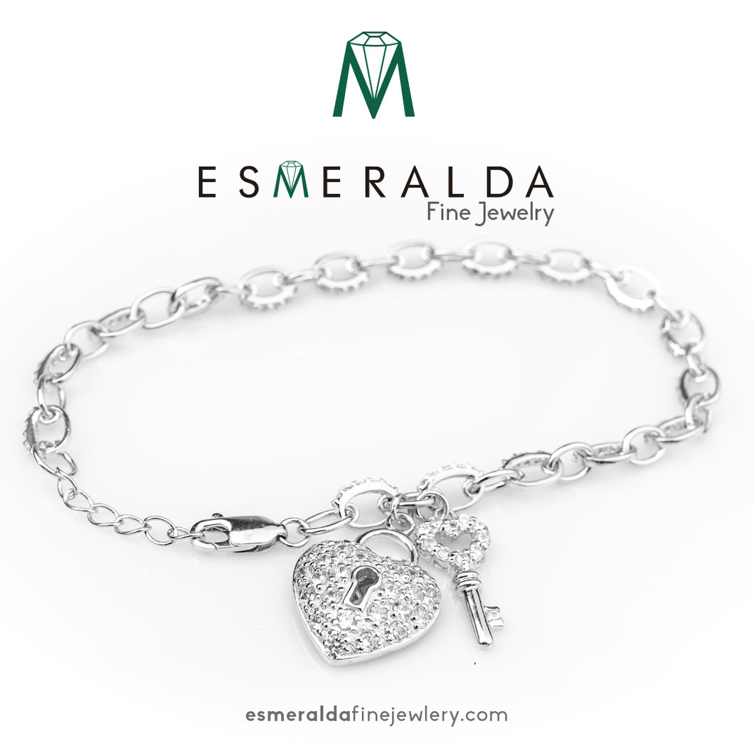 Heart Lock & Key Charm Bracelet - Esmeralda Fine Jewlery