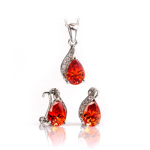 Orange Pear-Shaped Gemstone Pendant & Earring Set - Esmeralda Fine Jewlery