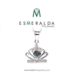 Crown Pendant with Aquamarine Gemstone - Esmeralda Fine Jewlery
