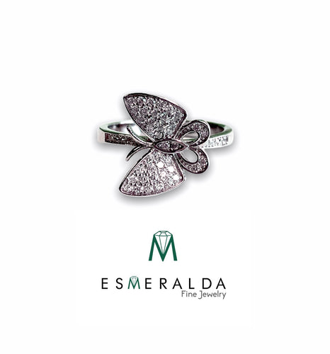 Encrusted Butterfly Silver Ring