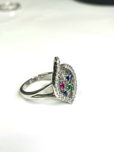 Multicolor & Clear Gemstone Silver Ring