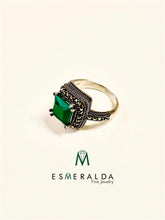 Load image into Gallery viewer, Green Square Gemstone Oxidized Silver Ring