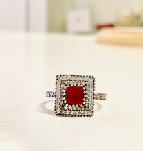 Load image into Gallery viewer, Red Square Shaped Gemstone Silver Ring