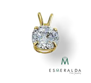 Solid 14K Yellow Gold Classic Round CZ Pendant