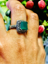 Load image into Gallery viewer, Green Square Gemstone Oxidized Silver Ring