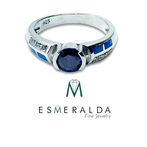 Australian Amethyst and Opal Silver Ring - Esmeralda Fine Jewlery