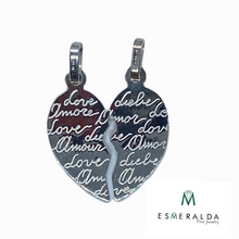 Load image into Gallery viewer, Engraved Love Words in Split Heart Pendant - Esmeralda Fine Jewlery