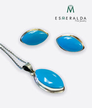 Load image into Gallery viewer, Aqua Blue Oval Stone Earring &amp; Pendant Set - Esmeralda Fine Jewlery