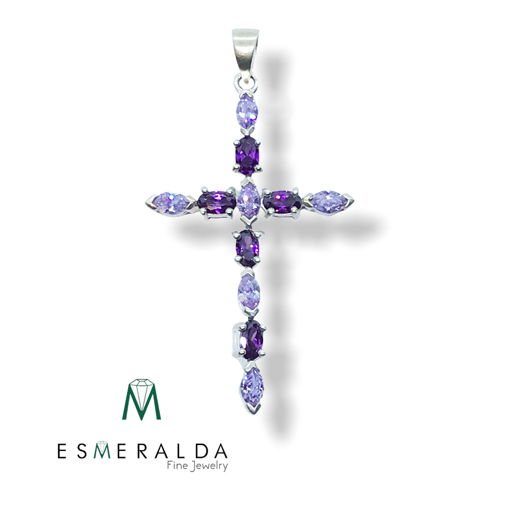 Purple & White Studded Cross - Esmeralda Fine Jewlery