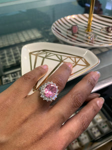 Pink Gemstone Halo Ring