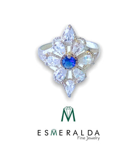 White & Blue Gemstone Flower Ring - Esmeralda Fine Jewlery