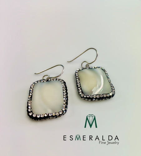 White Square Opal Earrings
