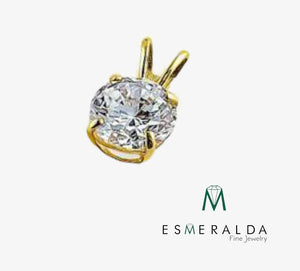 Solid 14K Yellow Gold Classic Round CZ Pendant