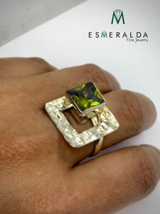 Esmeralda's Square Hammered Silver Ring - Esmeralda Fine Jewlery