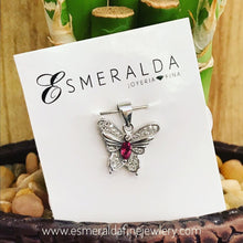 Load image into Gallery viewer, Butterfly Pendant with Red Gemstone Center - Esmeralda Fine Jewlery