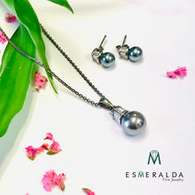 Load image into Gallery viewer, Grey Pearl Earring and Pendant Set - Esmeralda Fine Jewlery