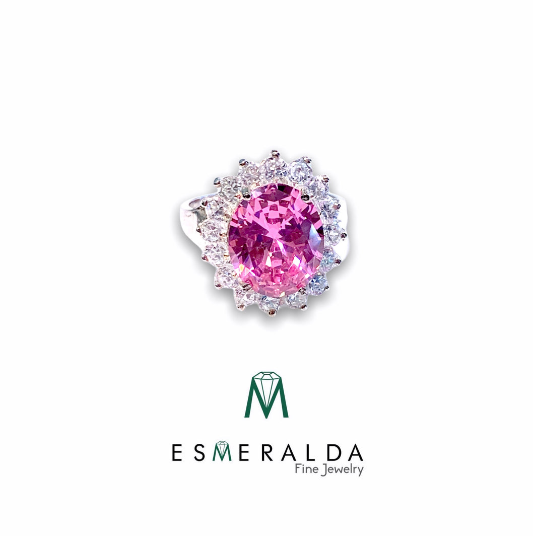 Pink Gemstone Halo Ring