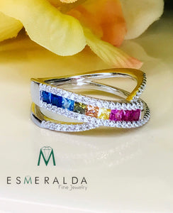 Multicolor Gemstone Silver Ring - Esmeralda Fine Jewlery