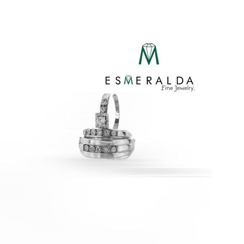His & Hers White Gemstone Engagement Rings - Esmeralda Fine Jewlery
