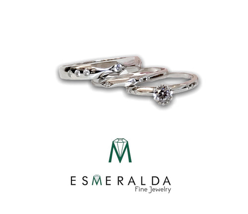 Triple Ring Set with White Gem Detail. - Esmeralda Fine Jewlery