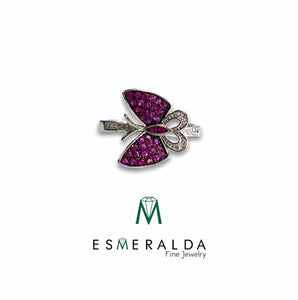 Fuchsia Butterfly Silver Ring