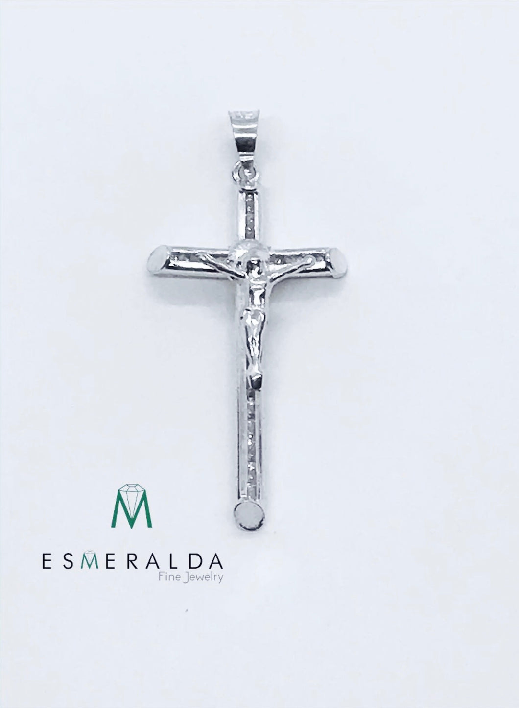 Crucifix Pendant with White Gemstones. - Esmeralda Fine Jewlery