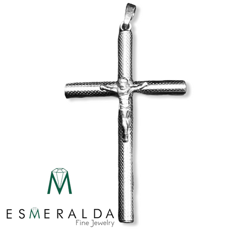 Large Silver Cross Cylinder Design - Esmeralda Fine Jewlery
