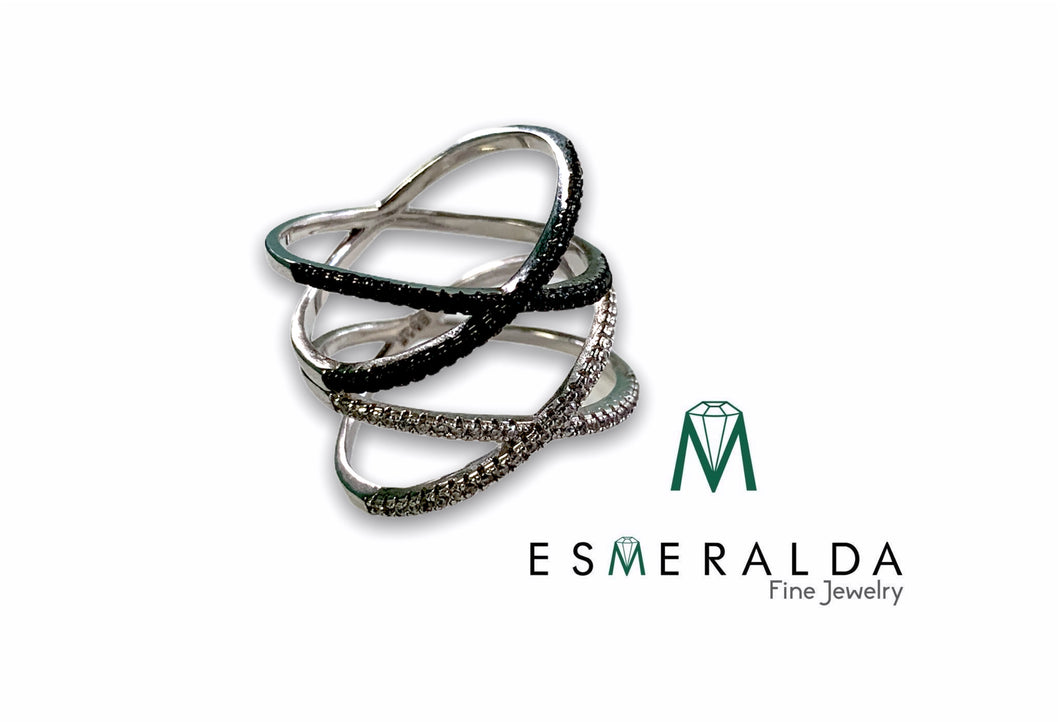 Black and White Dual Criss Cross Ring - Esmeralda Fine Jewlery