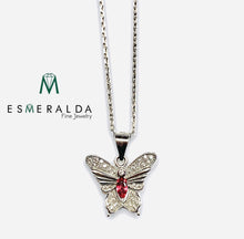 Load image into Gallery viewer, Butterfly Pendant with Red Gemstone Center - Esmeralda Fine Jewlery
