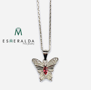 Butterfly Pendant with Red Gemstone Center - Esmeralda Fine Jewlery