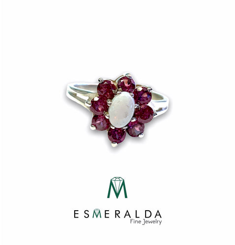 Pink and Opal Stone Flower Ring