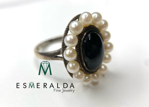 Vintage Onyx and Pearl Ring