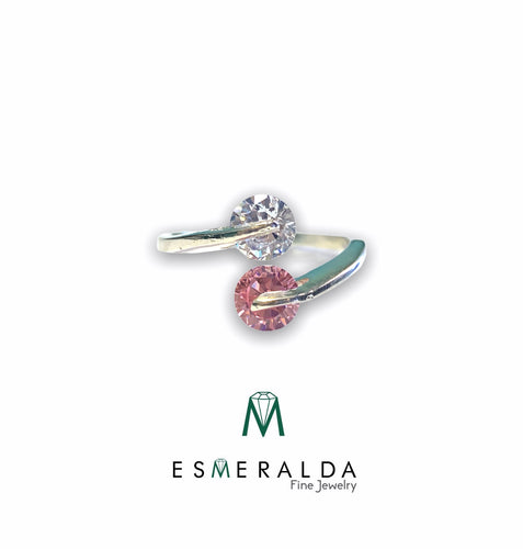 Pink and Clear Gemstone Silver Ring