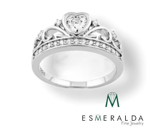 Heart Crown Clear CZ Ring