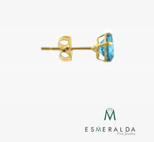 Load image into Gallery viewer, .5 ct Solid 14K Yellow Gold 4mm Round Cut Blue Topaz CZ Earrings