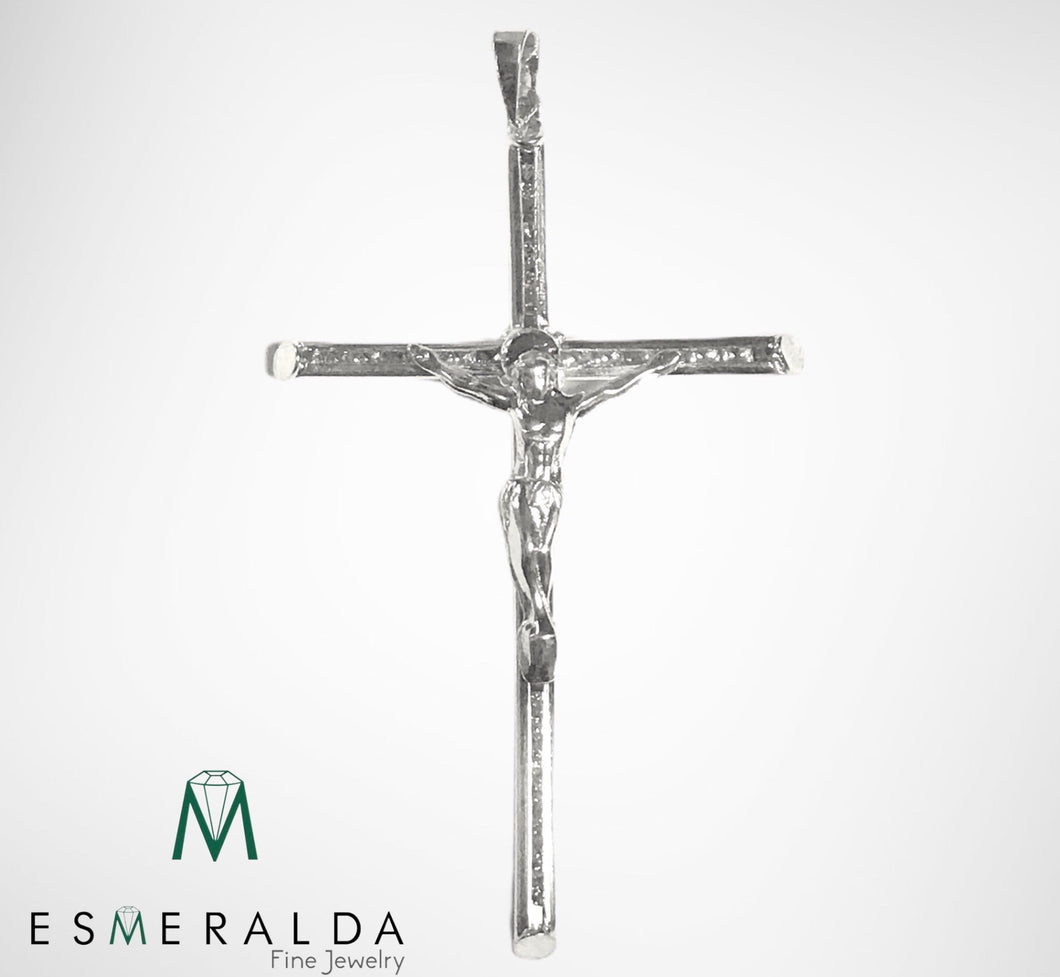Thin Crucifix Pendant with Zirconia Stones. - Esmeralda Fine Jewlery