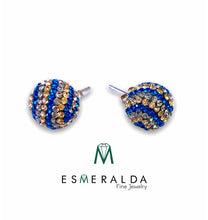 Load image into Gallery viewer, Blue &amp; Yellow Disco Ball Earrings - Esmeralda Fine Jewlery