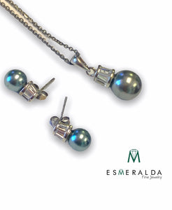 Grey Pearl Earring and Pendant Set - Esmeralda Fine Jewlery